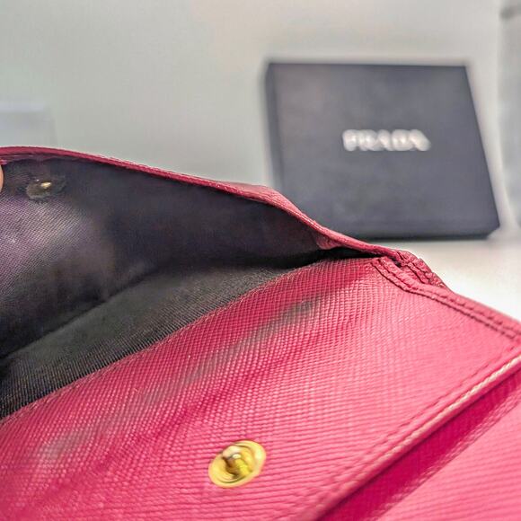 Authentic Prada Full Inclusion Saffiano Compact Wallet – Pink & Gold - Picture 9 of 9